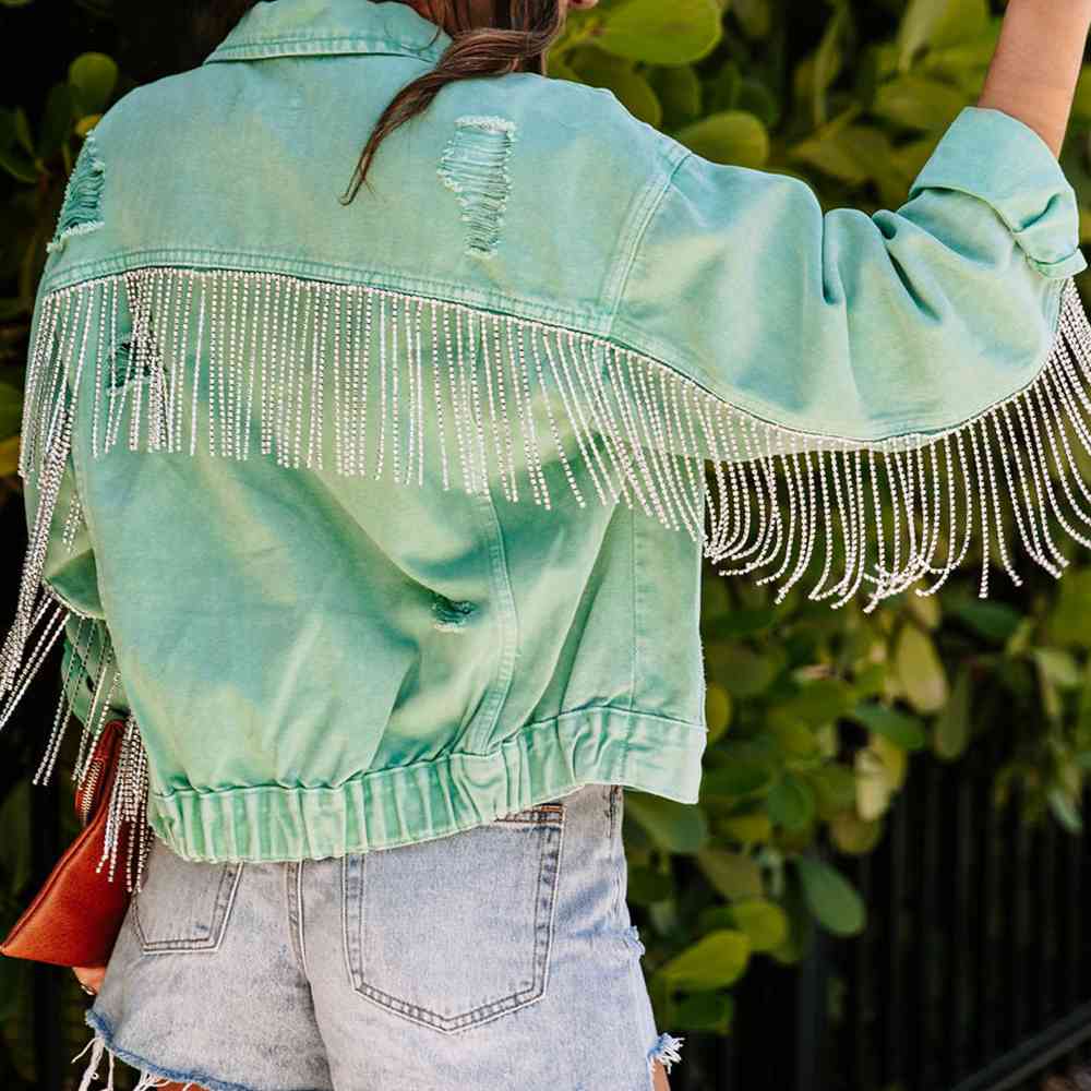 Fringe Detail Long Sleeve Denim Jacket