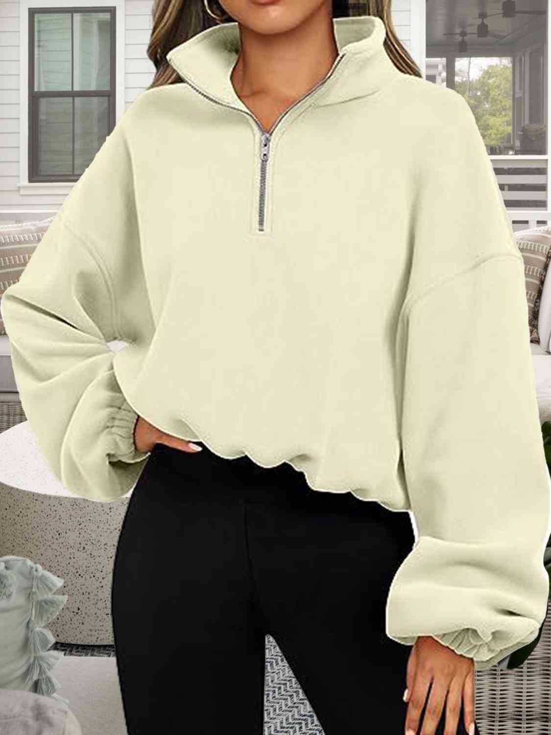 Half-Zip Collared Drop Shoulder Sweatshirt