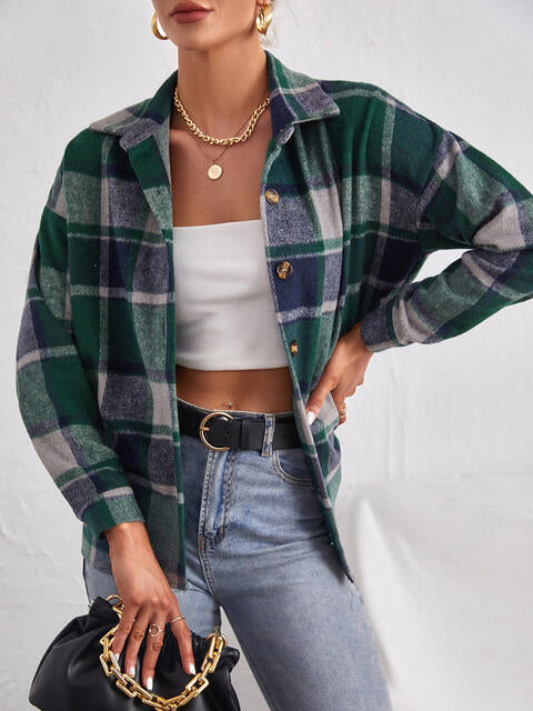 Plaid Collared Neck Button Down Jacket