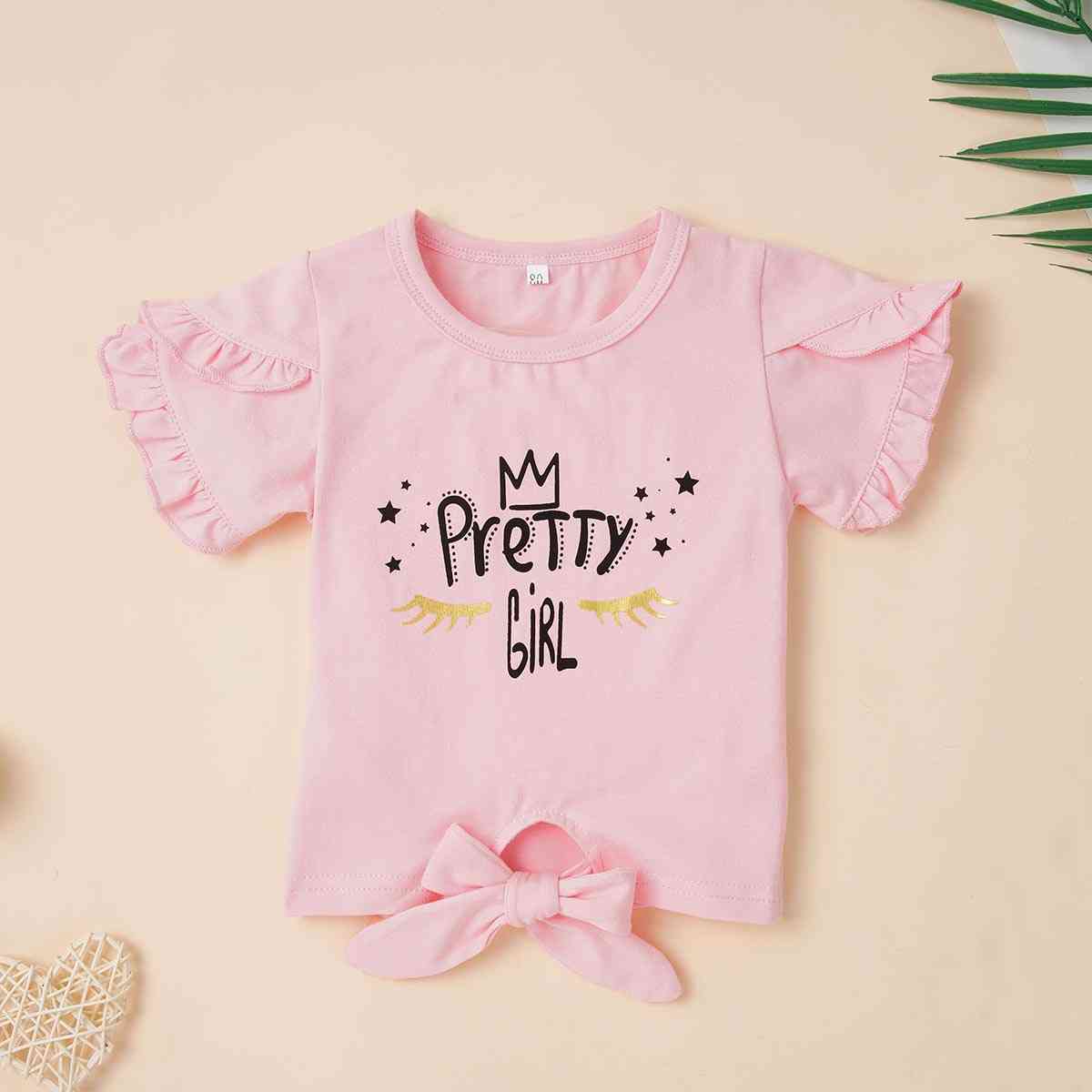 Round Neck PRETTY GIRL Graphic T-Shirt and Floral Print Pants Set