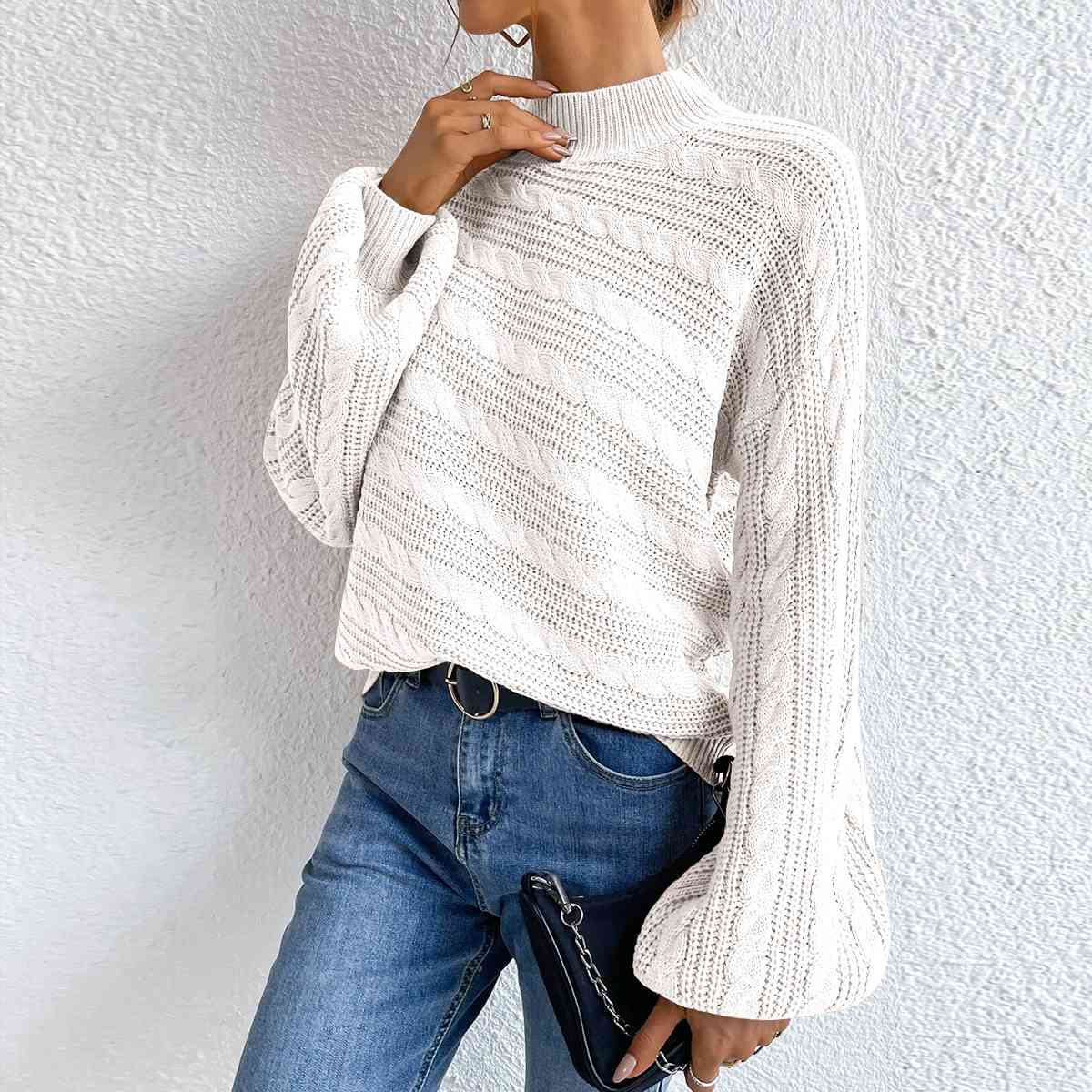 Cable-Knit Mock Neck  Long Sleeve Sweater