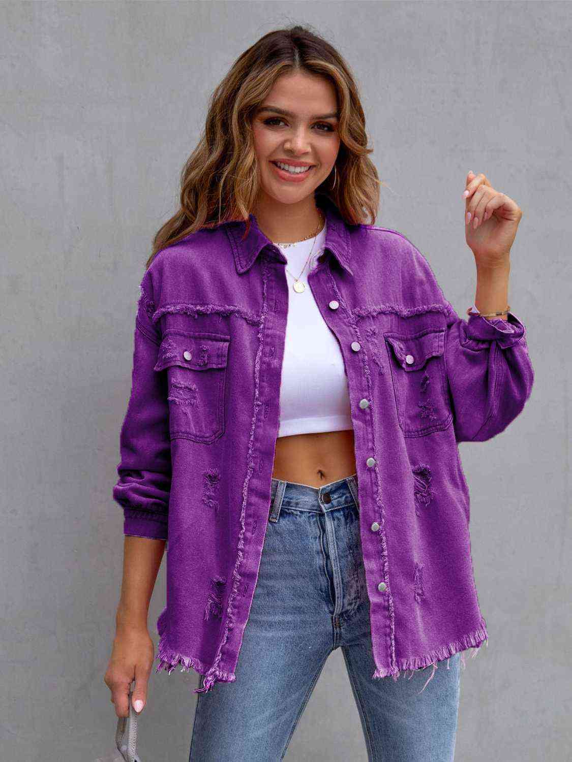 Distressed Drop Shoulder Denim Jacket