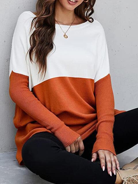 Two Tone Pullover Sweater with Pockets