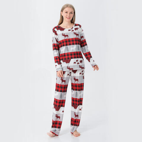 Women Reindeer & Plaid Top and Pants Set