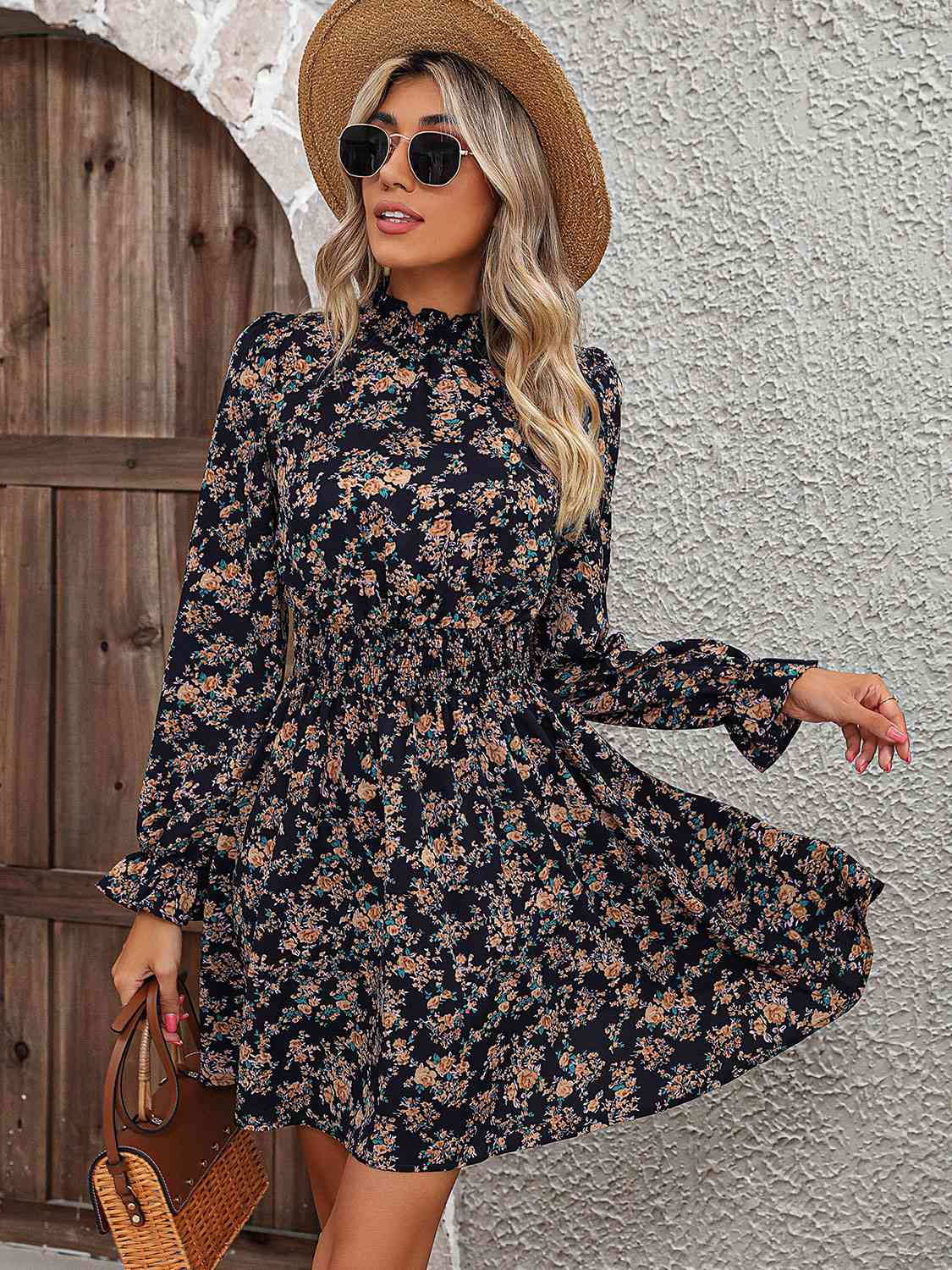 Mock Neck Flounce Sleeve Dress