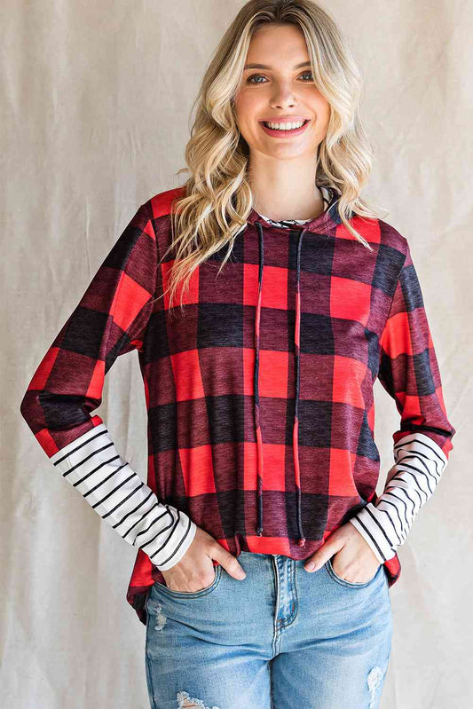 Plaid Striped Long Sleeve Hoodie