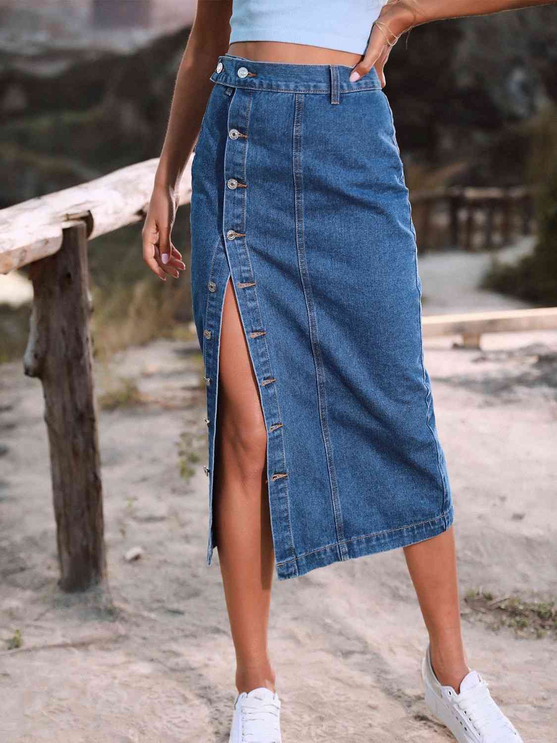 Button Down Denim Skirt