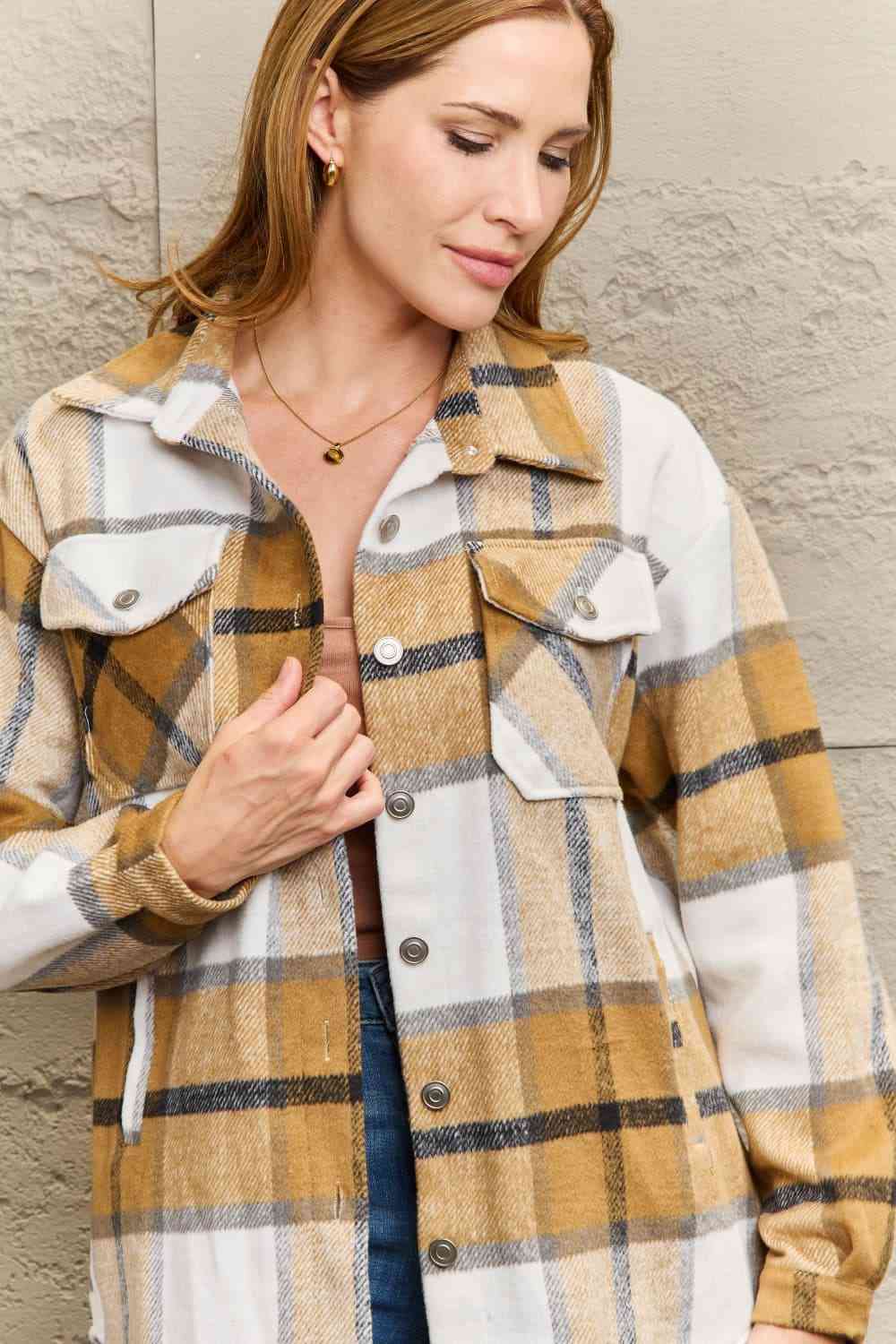 Plaid Dropped Shoulder Shirt Jacket