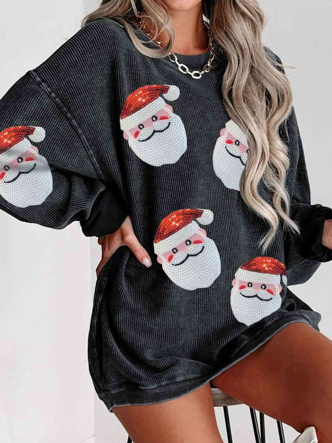 Sequin Santa Patch Ribbed Sweatshirt