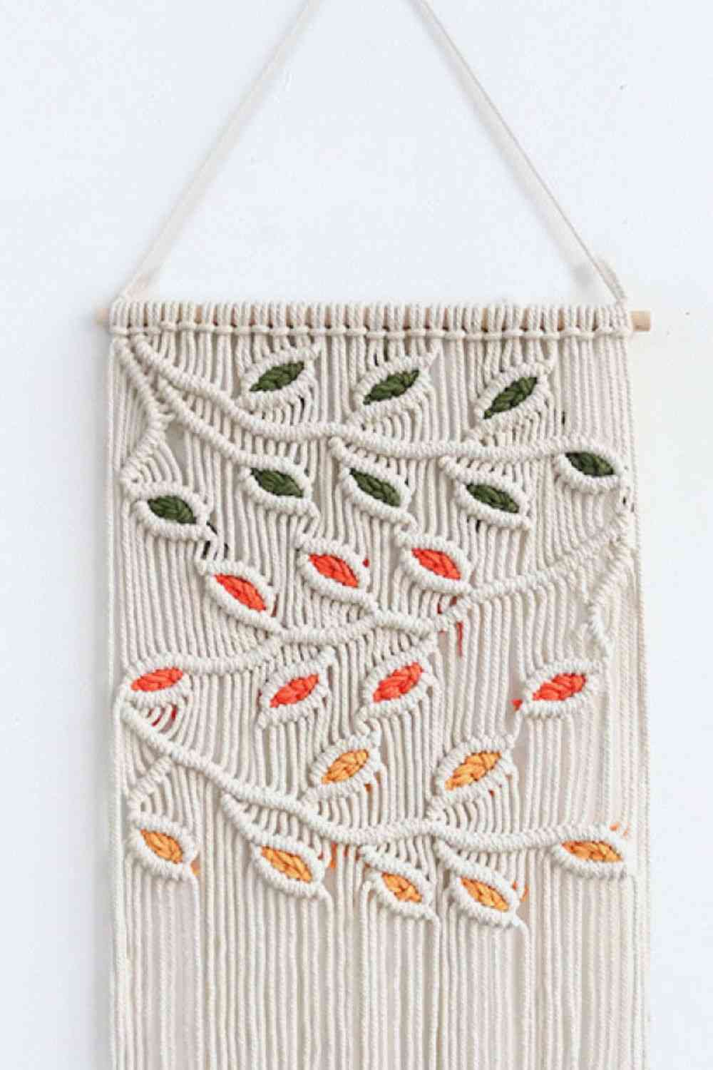 Contrast Leaf Fringe Macrame Wall Hanging