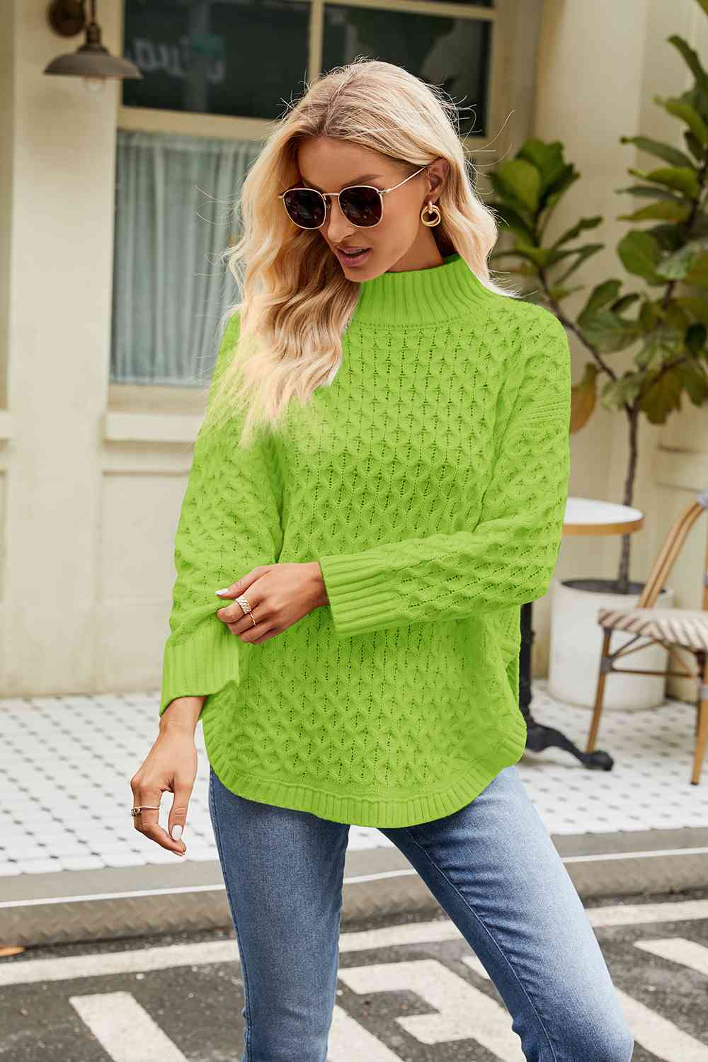 Slit Long Sleeve Mock Neck Sweater