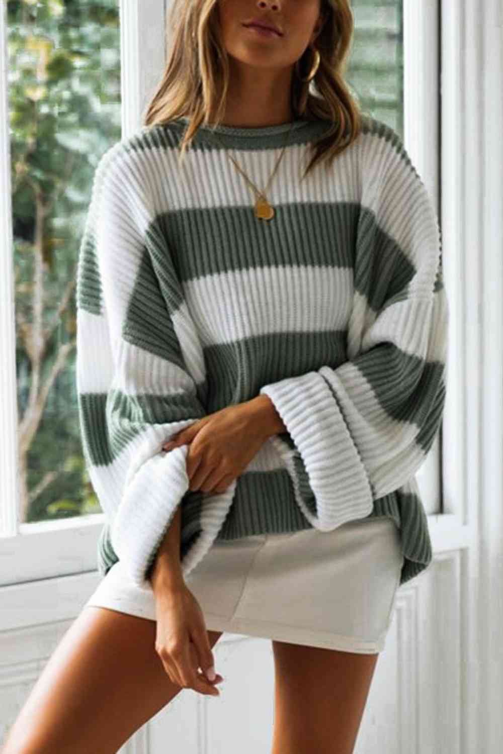 Striped Round Neck Long Sleeve Sweater