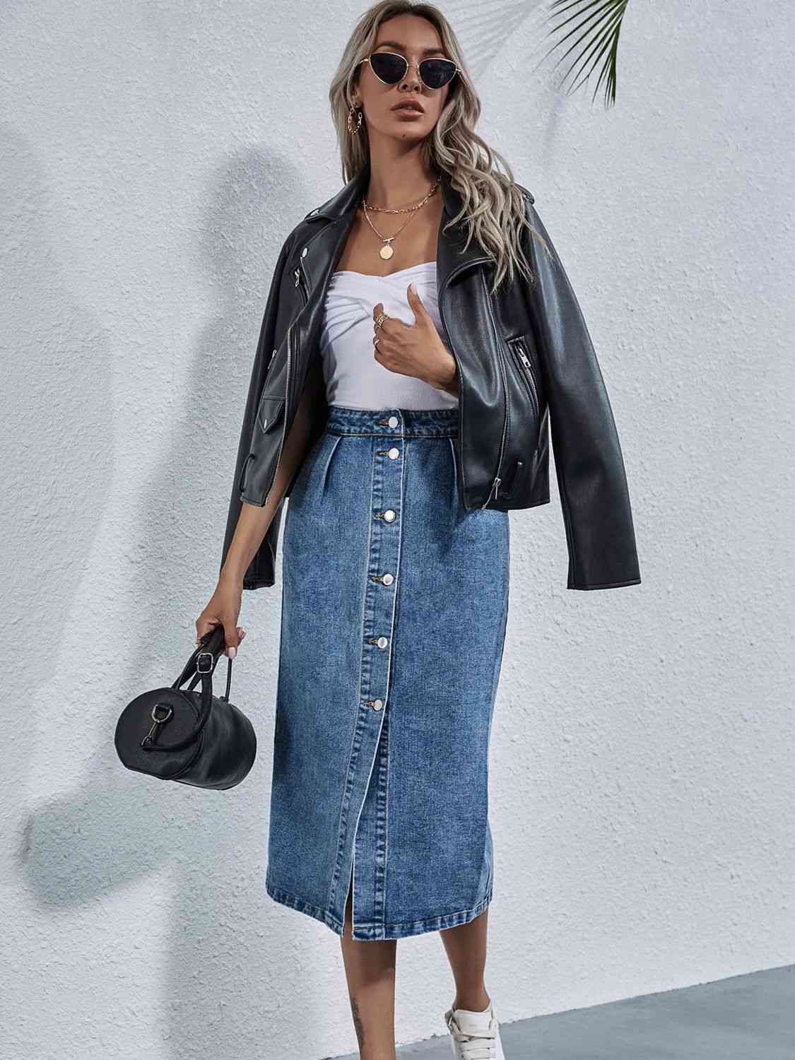 Button Down Denim Skirt